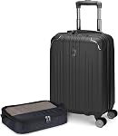 Atlantic Propeller Hardside Carry-On Luggage – with 8 Spinner Wheels and Retractable Handle, Integrated TSA Lock & USB Charging Port, Includes 1 Packing Cube – Pumice Stone