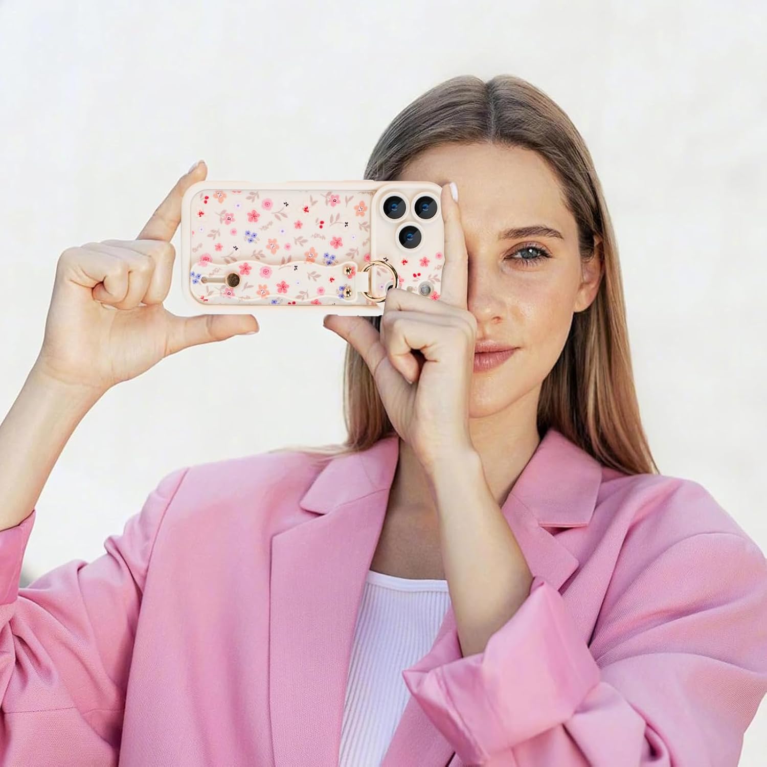 Compatible with iPhone 17 Pro Max Case with Finger Hand Wrist Strap for Girls Women, Cute Flowers Floral Phone Case with Wristband Kickstand, Durable Silicone Protective Cover, Floral - Image 6