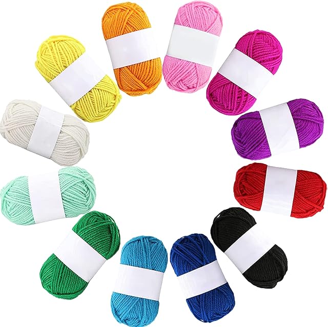 Wendergo 12x 10g Acrylic Yarn Knitting Wool Crochet Yarn, Ideal for Beginners, Kids Crafts, Small Projects