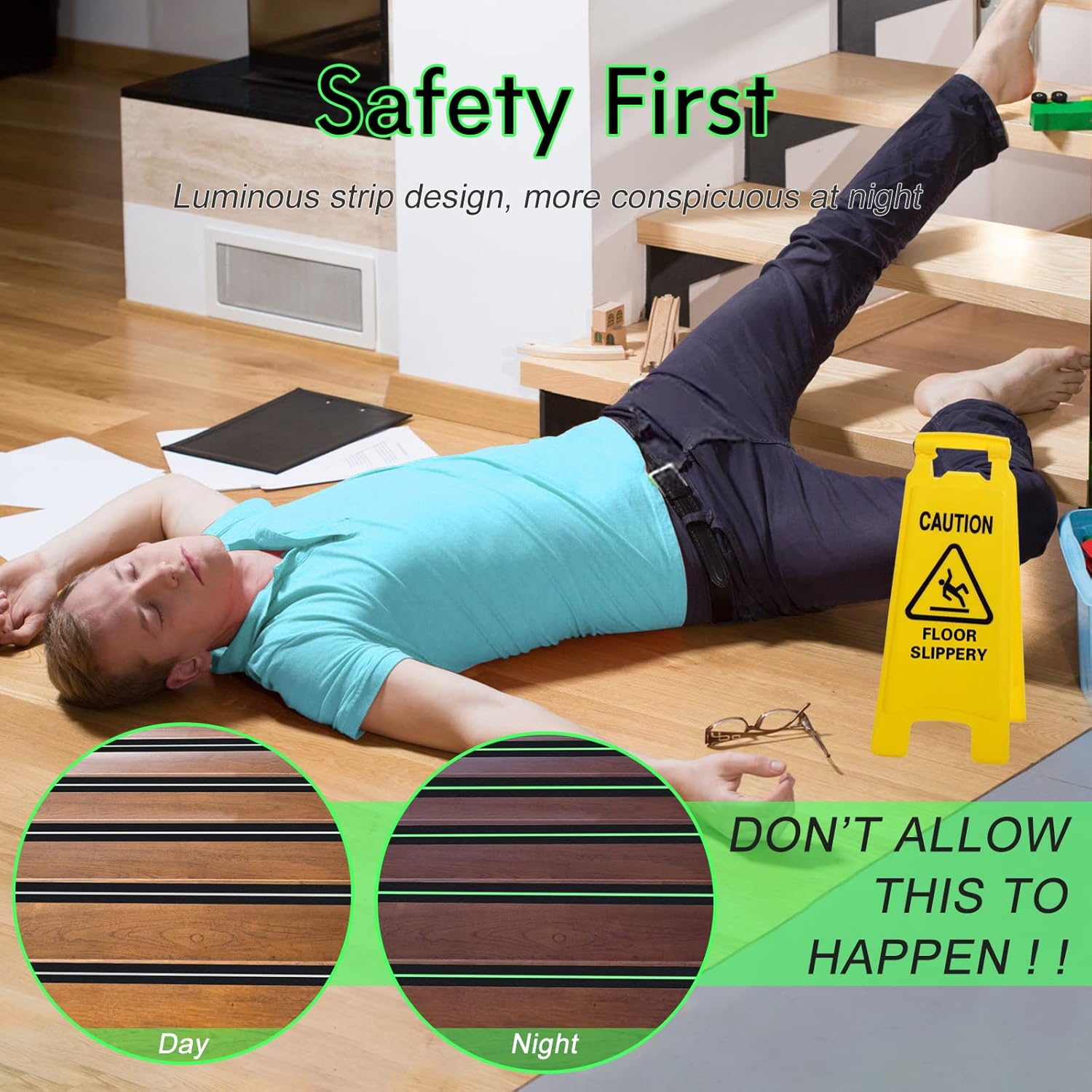 S&X Anti Slip Tape 4 Inch x 60 Ft, 2X Longer Heavy Duty Grip Tape with Glow-in-Dark Strip, Outdoor Stair Treads Non-Slip for Steps Ramps Decks, Non Skid for Enhanced Safety - Image 6