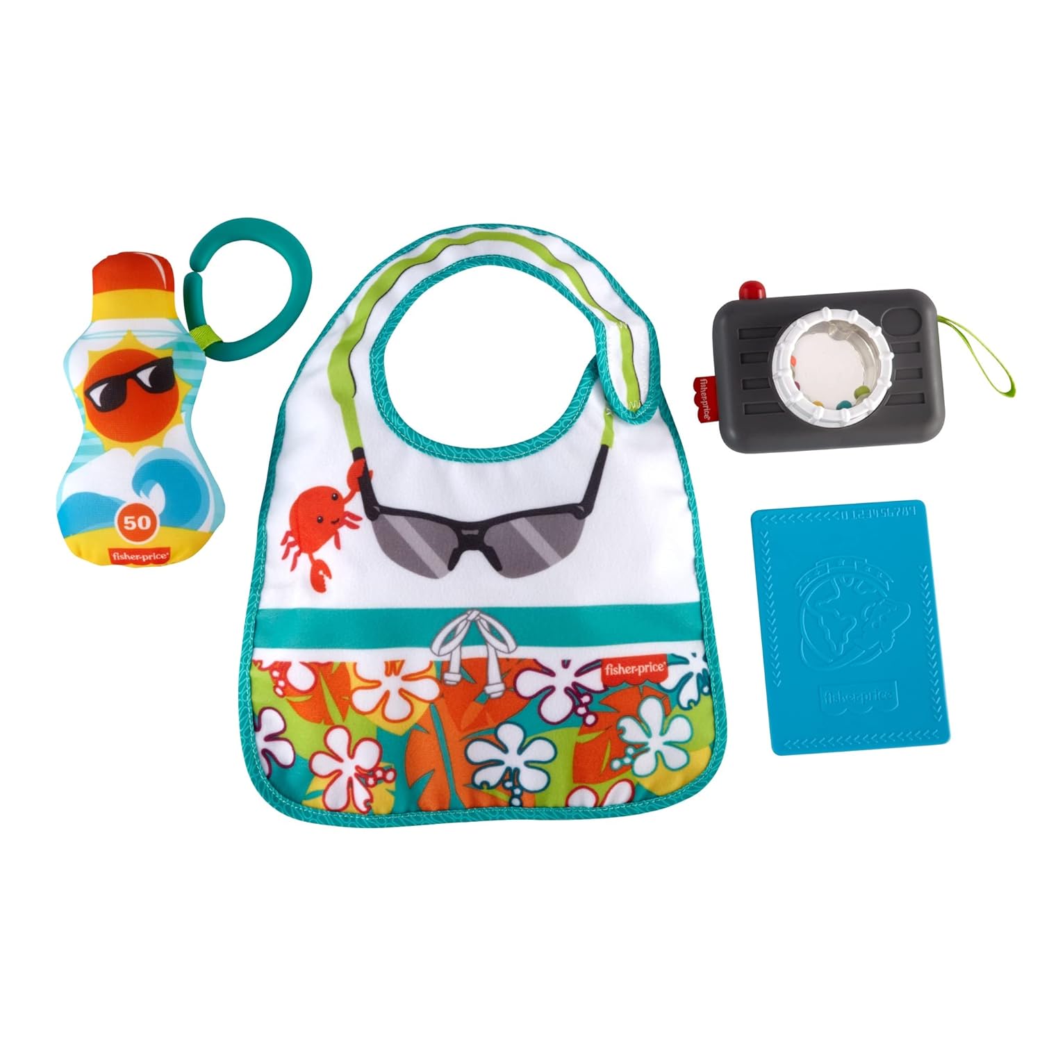 Fisher-Price Tiny Tourist Gift Set, 4 travel-themed baby toys for take-along play : Baby