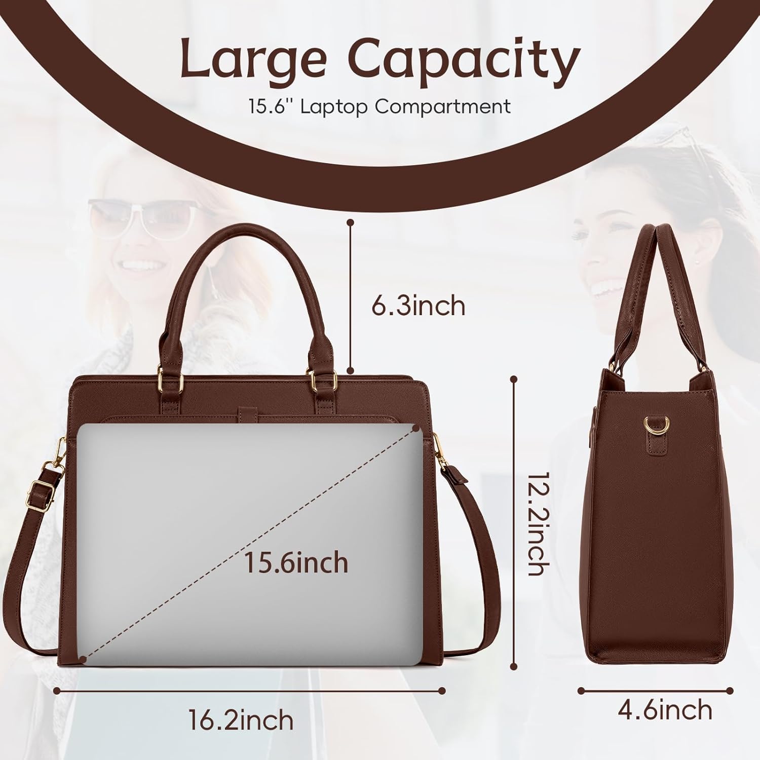 Laptop Tote Bag for Women 15.6 Inch Waterproof Leather Computer Bags Large Capacity Business Office Work Briefcase