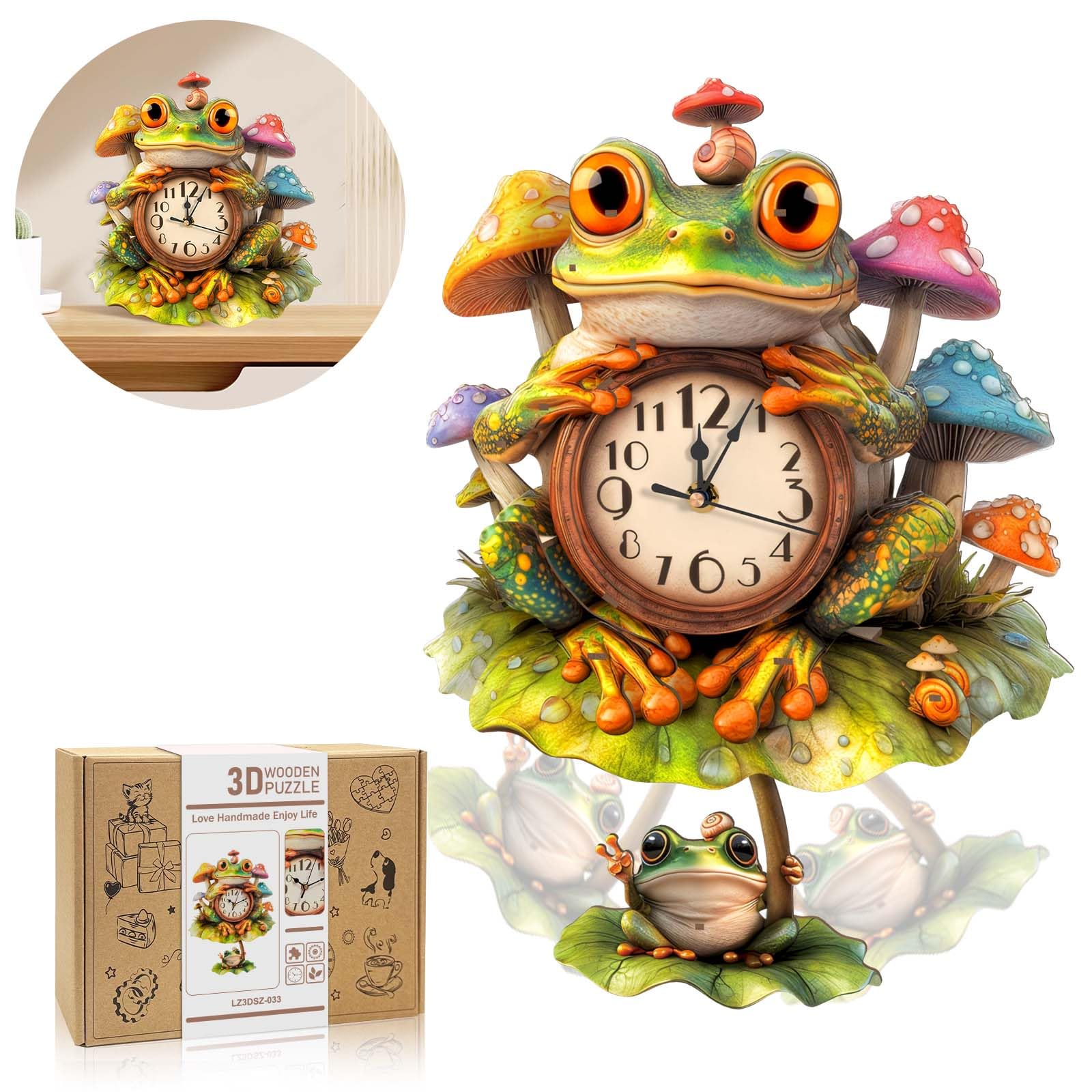 3D-Puzzles für Erwachsene, Frosch-Uhr mit funktionaler Uhr, 3D-Holzpuzzle (29,2 x 40,4 cm), Tier-3D-Puzzle, Schreibtisch/Wandkunst, Heimdekoration, Geschenke für Freunde/Familienspielabend