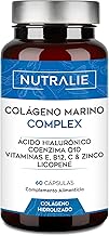 Hydrolyzed Marine Collagen + Hyaluronic Acid Q10 Vit C E - Skin - Vitamins C E and Q10-100% Collagen Peptides Type I - 60 Capsules Nutralie