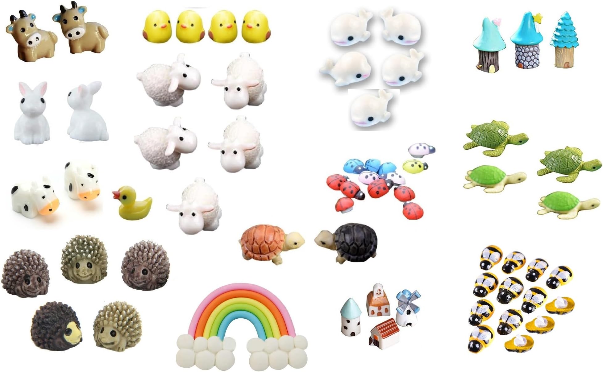 Moira Resin Miniature Decor Items for Garden, Plants, Dollhouse, Terrarium Animals Miniature (Multicolor, X Small, 60 Pieces), Animal
