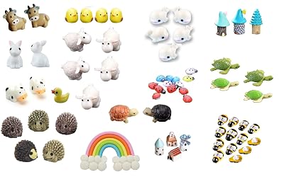 Moira Resin Miniature Decor Items for Garden, Plants, Dollhouse, Terrarium Animals Miniature (Multicolor, X Small, 60 Pi