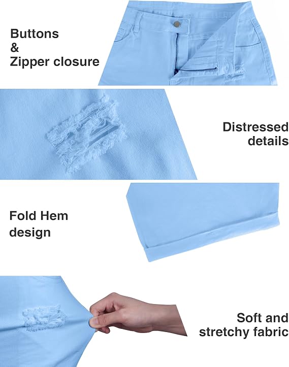 Gocolloa Womens Plus Size Jean Shorts Stretchy Solid Color High Waisted Summer Casual 5.5 Denim Shorts