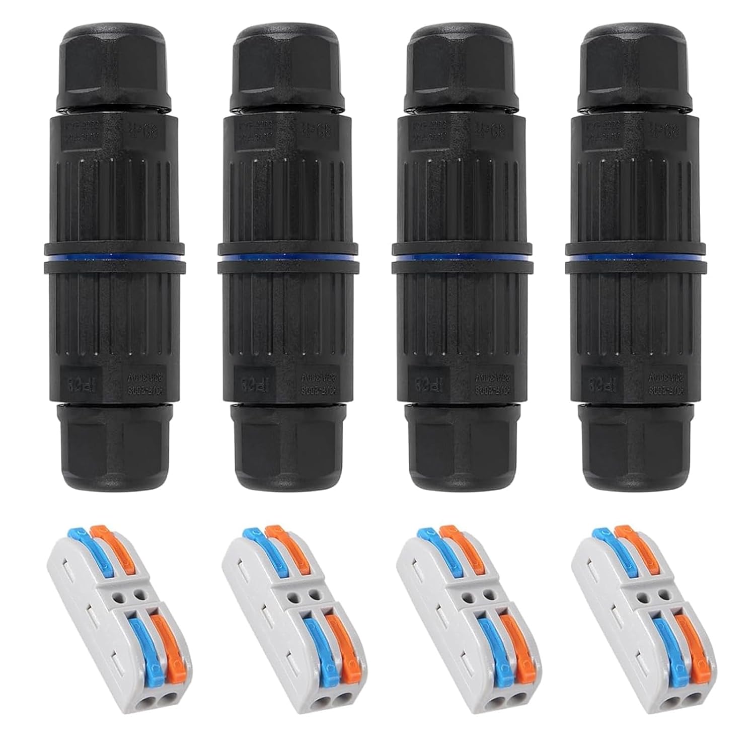 4pcs Upgraded Junction Box Outdoor Waterproof IP68, CDF 2P 2Pole Wire Connector, Replaceable Lever Wire Connectors for AWG 28-12, Quick Screwless Installation Black (2 PIN)