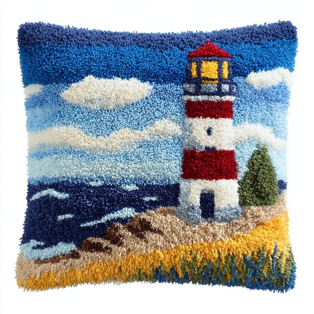AxiangziK Latch Hook Cushion Kit for Adults & Beginners,Seaside Lighthouse