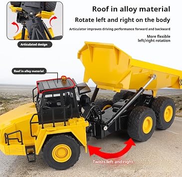 RC Articulated Dump Truck Vehicle Model, 1/16 Scale 2.4G Construction Vehicle with Release Loads Automatically, LED Lighting and Simulated Sound Effects (RTR)