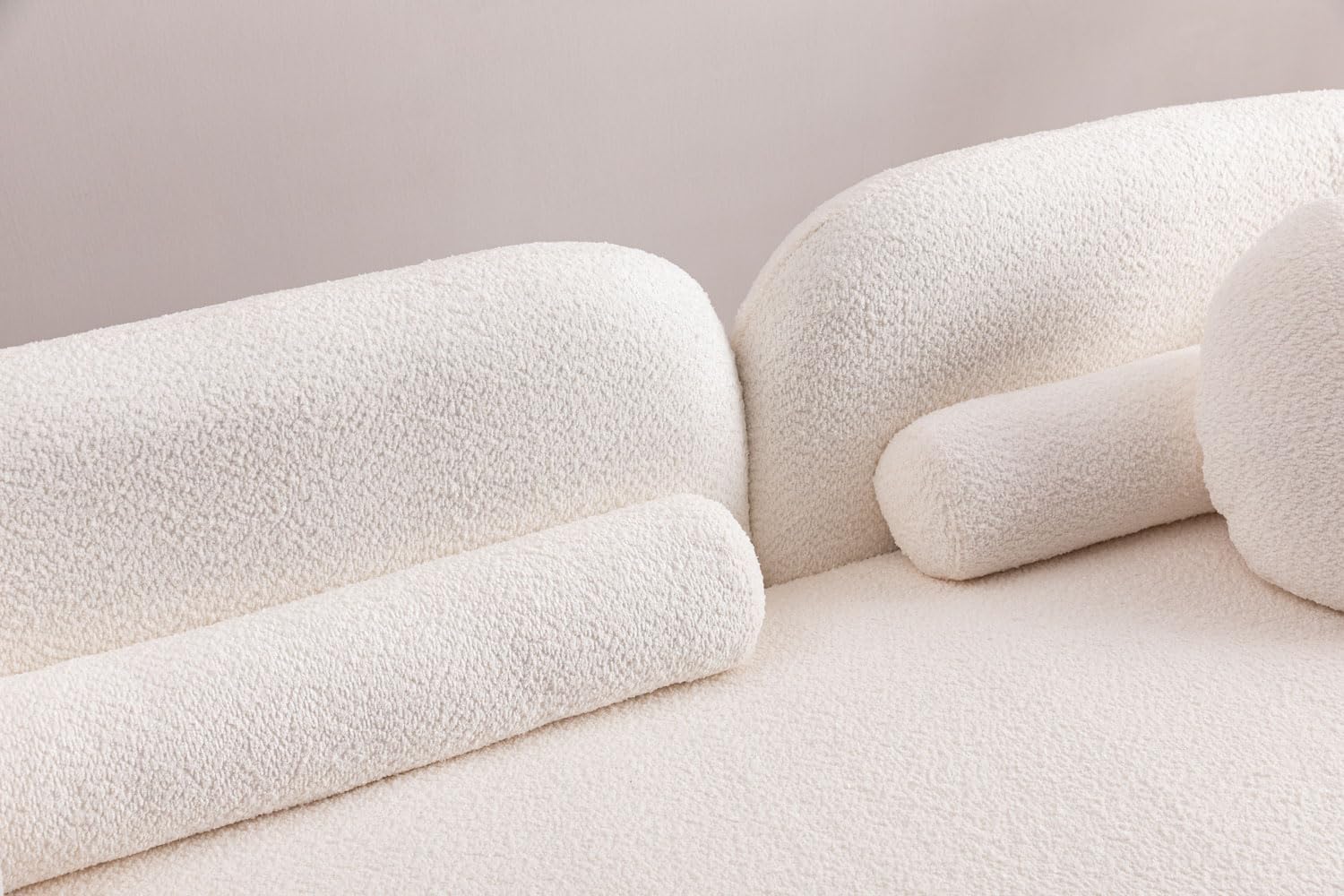 Yoglad 88.58‘’ 3-Seat Modern Curved Boucle Sofa, Cozy Thick Upholstered Teddy Loveseat, Half Moon Aesthetic Design Sherpa Couch for Small Living Room Bedroom Apartment (White)