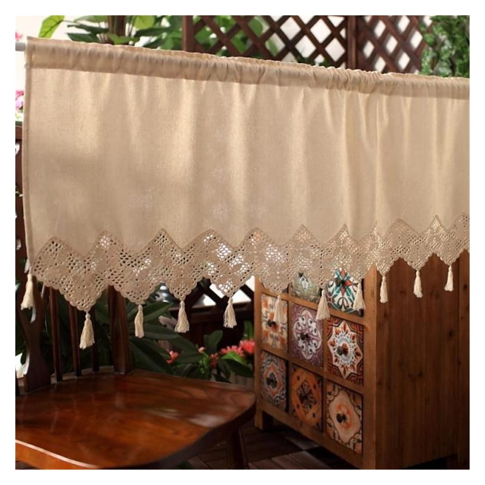 Tenda in Cotone e Lino Mezza Tenda Rustico caffè Cucina Tubo Tenda Soggiorno Tenda Decorativa for Porta dell'hotel (Color, Size : W150 X H30cm)