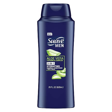 Suave Men Shampoo, Conditioner, Body Wash for Hydrated Hair & Skin Aloe Vera + Vitamin B7 3 in 1 Shampoo Conditioner Bodywash 28 oz