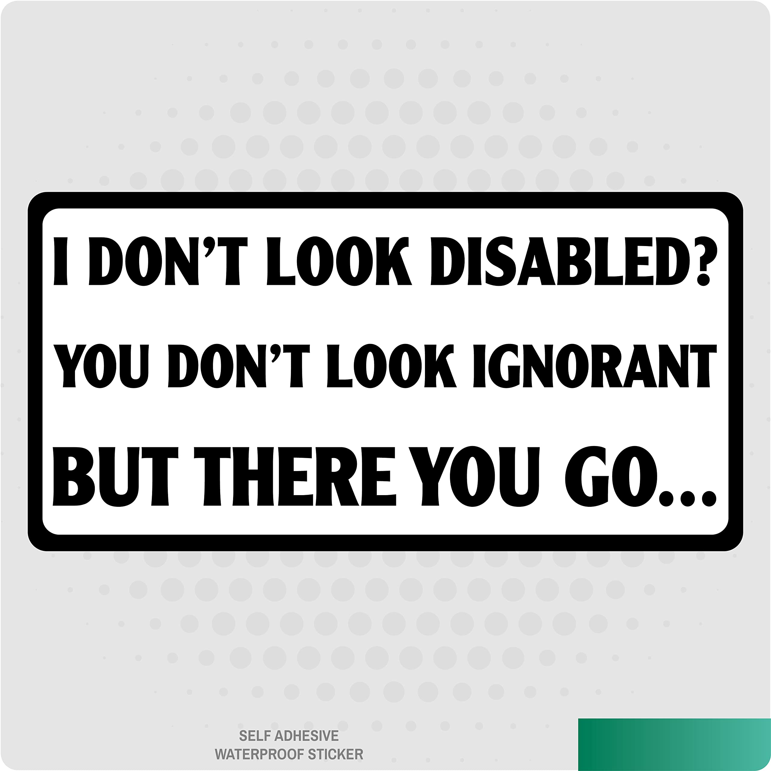 Landing Designs Bumper Sticker With Funny Disability Slogan, 'I Dont Look Disabled You Don't Look Ignorant', Car Window Decal, 10Cm X 20Cm
