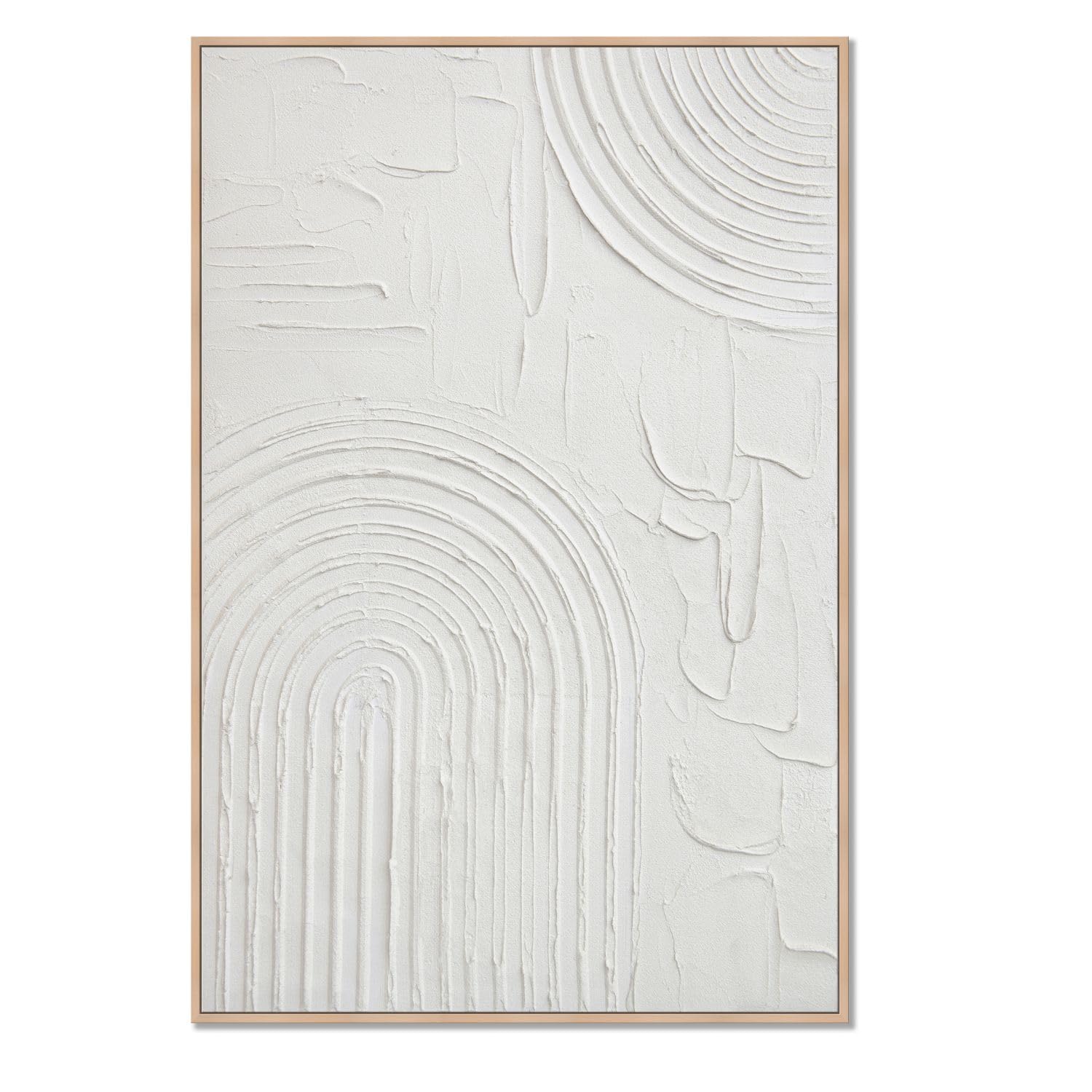 DekoArte- Cuadro Decoración Salón Moderno en Relieve Blanco - HALO - 60x90 cm - Cuadros con marco color madera incluido