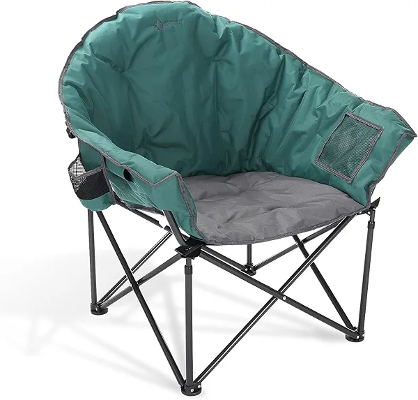 ARROWHEAD OUTDOOR Oversized Heavy-Duty Club Folding Camping Chair with Pocket, Cup Holder, Portable, Padded, Moon, Round, Saucer, Supports 330lbs, Carrying Bag