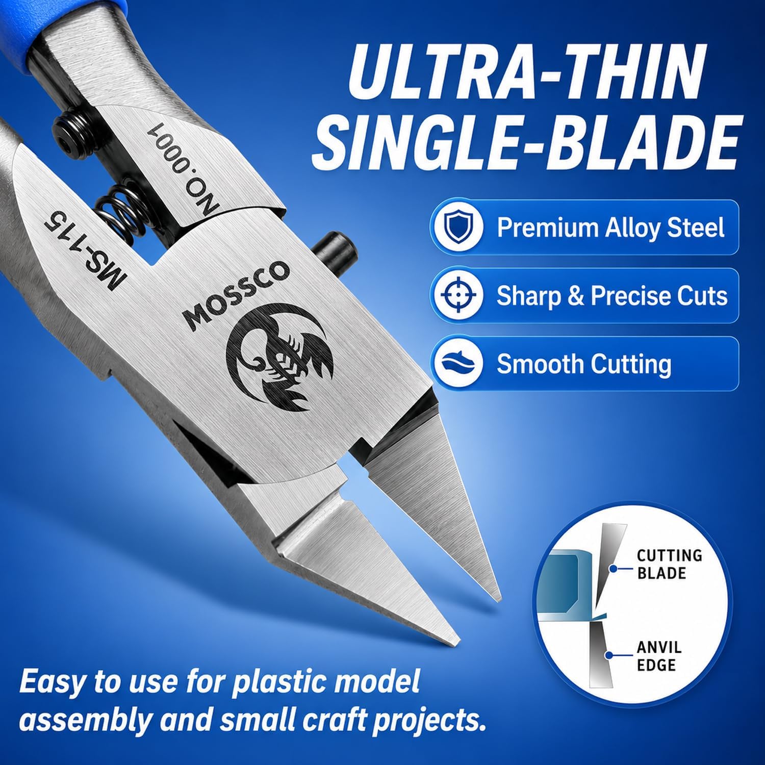 Model Nippers, 4.6-Inch Ultra-Thin Single-Blade Sprue Cutter with Spring-Loaded Non-Slip Grip for Beginner Plastic Model Kits