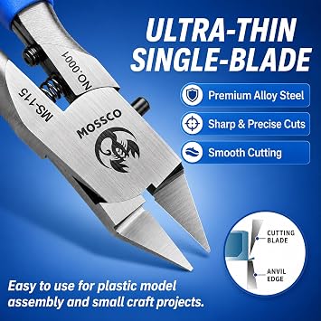 Model Nippers, 4.6-Inch Ultra-Thin Single-Blade Sprue Cutter with Spring-Loaded Non-Slip Grip for Beginner Plastic Model Kits