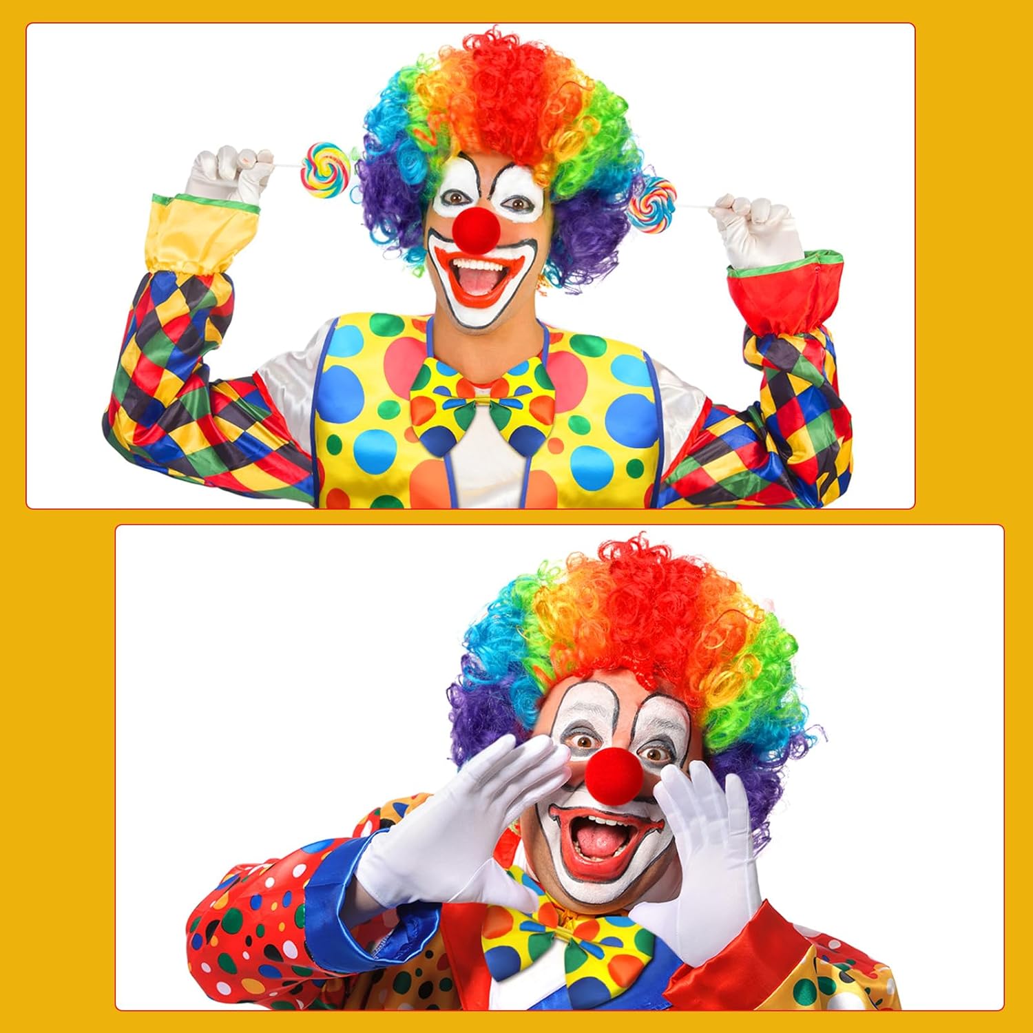 Funtery 12 Pcs Clown Costume Set - Clown Nose, Vest, Wig, Bow, Tie, White Gloves for Circus Cosplay Party - Image 7