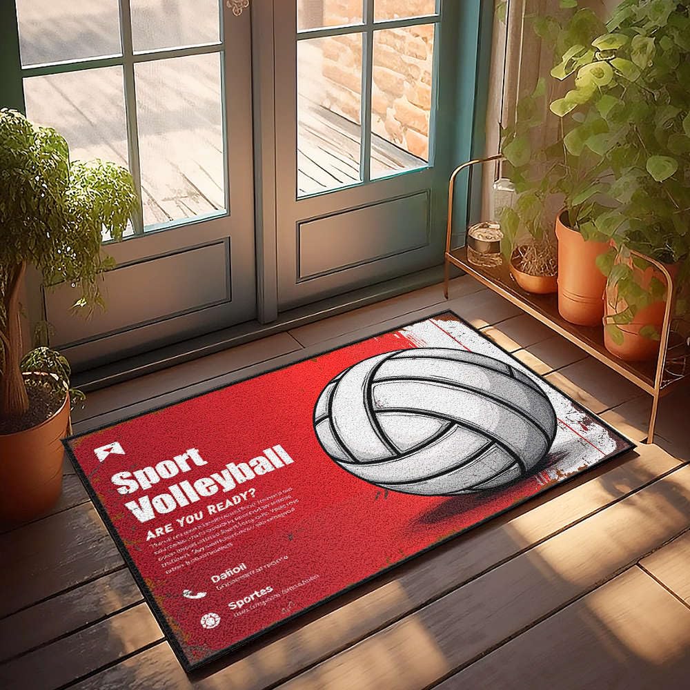 Paillasson d'été robuste motif volleyball 65 x 90 cm avec surface grattante grand format
