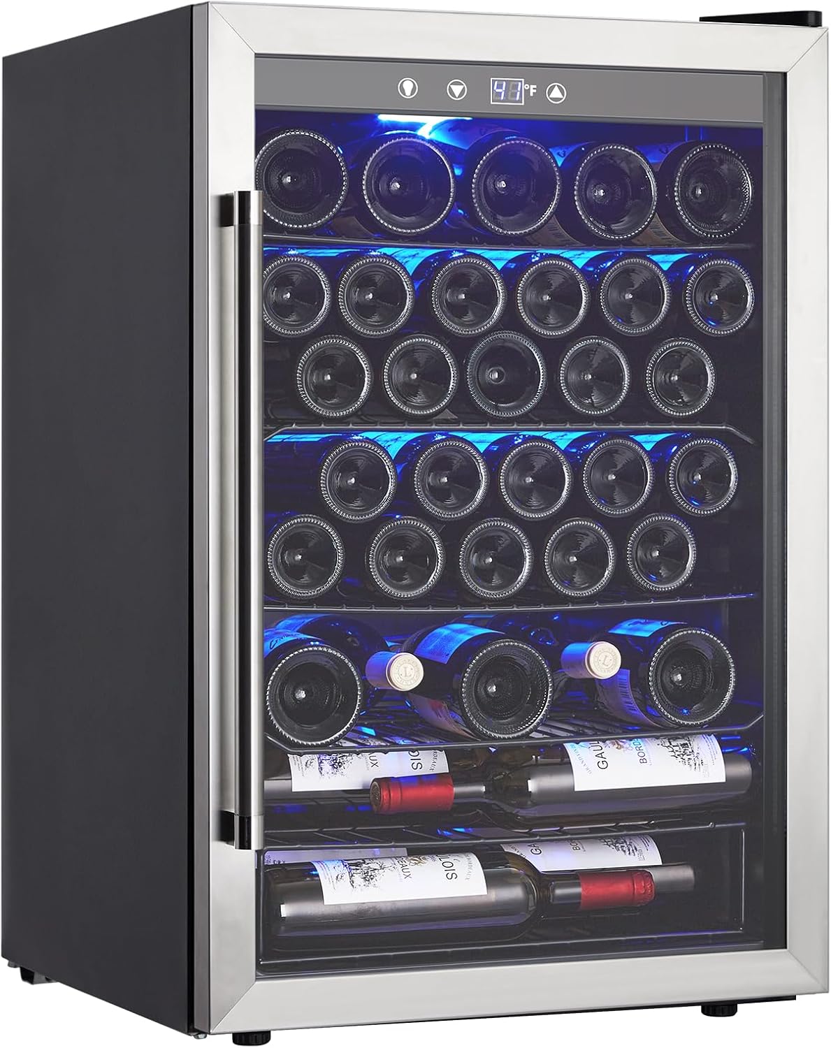 Garvee Wine Fridge 36 Bottle, Wine Cooler Refrigerator with 40~61°F Digital Temperature Control, Wine Refrigerator Freestanding for Red White Wine, Champagne, Beer with Blue Interior Light