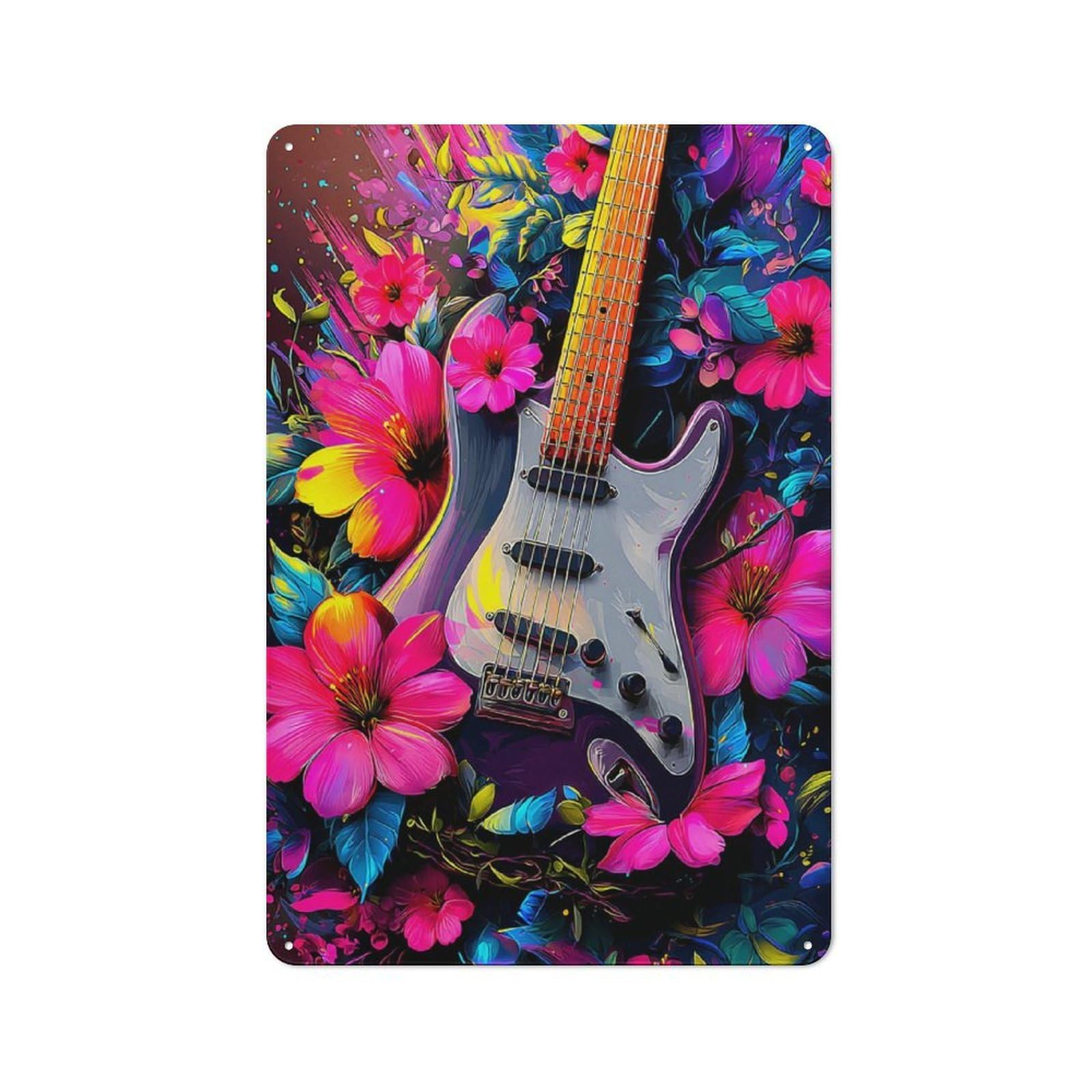 Junmoney Floral Fusion Guitar Artwork Classic Metal Plaque 30X20cm Featuring Bistro Wall Plaque For Kitchen, Cafe, Pantry Or Dining Room