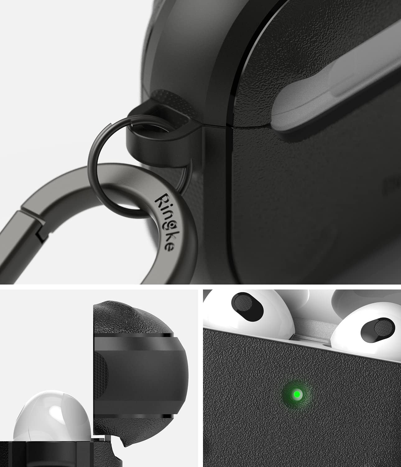 Ringke Onyx Compatible with AirPods 3 Case 3rd Generation (2021), Extreme Tough Silicone Type Shockproof TPU Non-Slip Texture Bumper with Keychain Carabiner - Black : Electronics