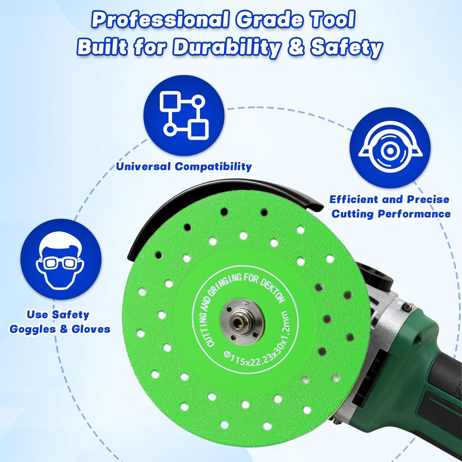 4.5" Diamond Grinding & Cutting Discs, 115mm Flat Angle Grinder Blades with 7/8" Arbor, Dry/Wet Use for Marble, Ceramic, Quartz, Tile and Glass