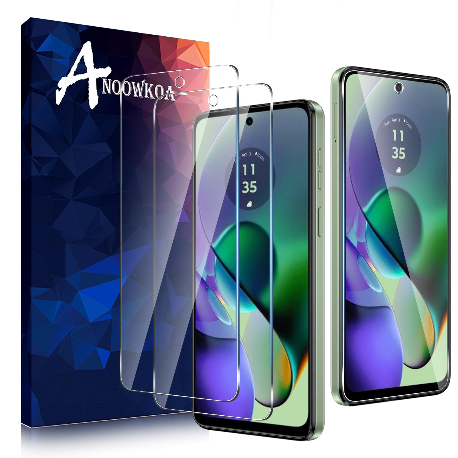 Anoowkoa 2 Pack Premium Screen Protector for Motorola Moto G54/Moto G14 Tempered Glass Film Guard Cover-Genuine Glass-One-Push Super Easy InstallationClimatePartner certified