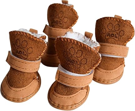 GLE20106 Dog Boots, Anti-Slip Dog Shoes,Detachable Closure Puppy Dog Shoes Boots Pet Antiskid Shoes Winter Warm Skidproof Sneakers, for Small Dog L, Brown