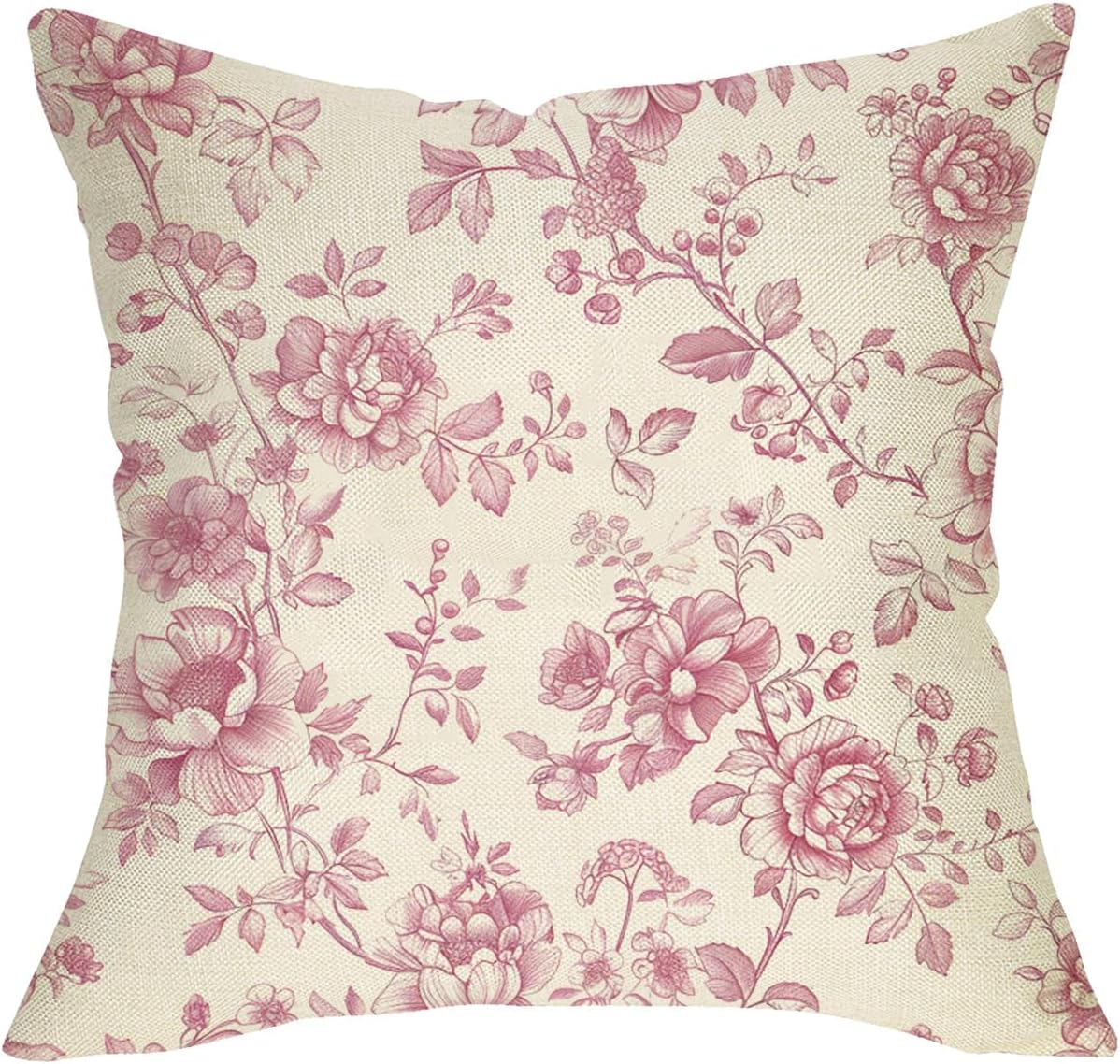 Vintage Floral Decorative Throw Pillow Cover 18 x 18, Retro Pink Peony