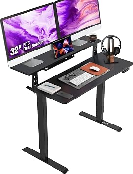 AVLT 47 Electric Standing Desk with Dual-Tier Shelf & Tablet Holder Black | Height Adjustable Sit-Stand Desk for Home Office, Motorized Frame Supports 176 lbs 80kg, Includes Tabletops