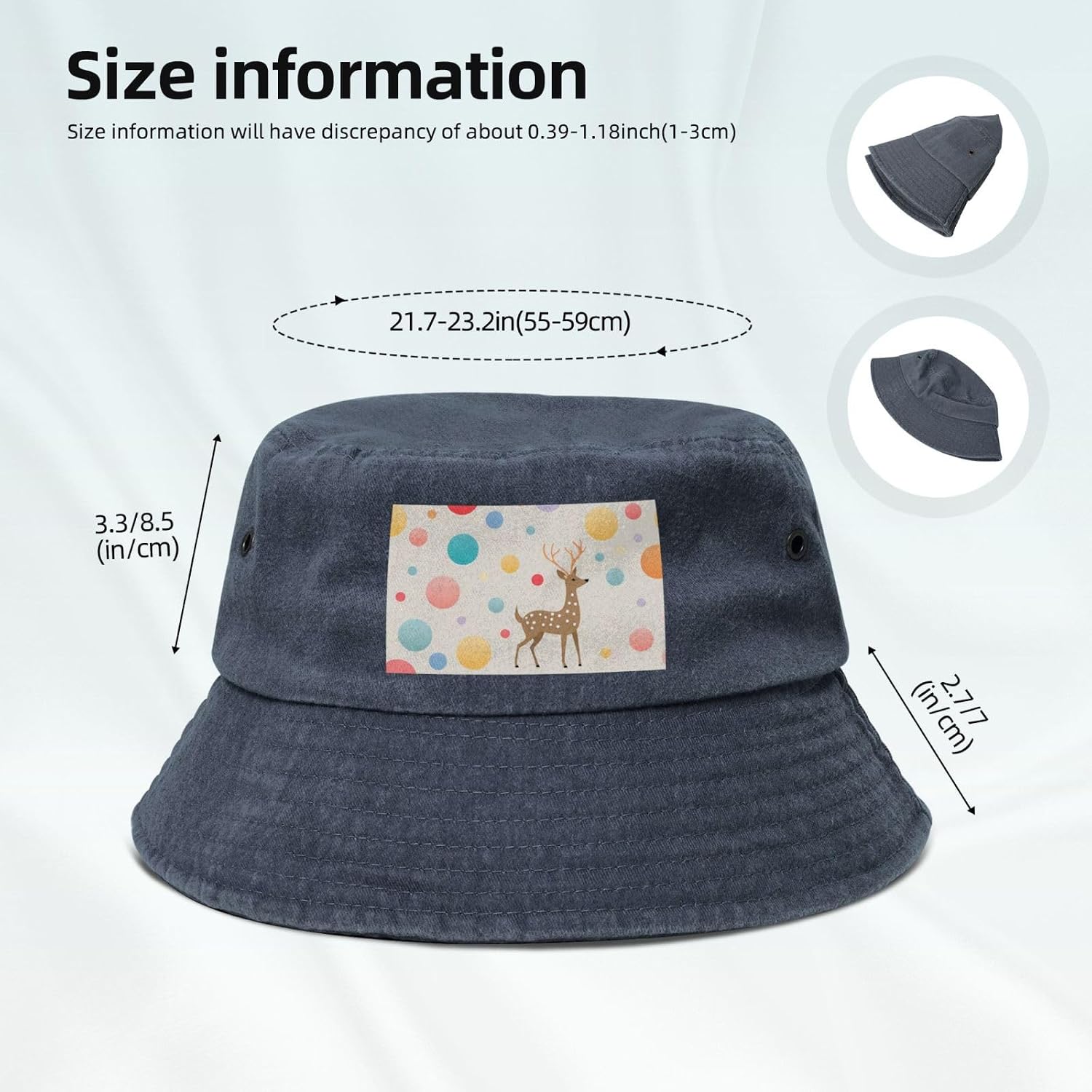Elk Illustration Printed Cowboy Fisherman hat, Suitable for Outdoor Fishing Beach Party Fisherman hat Hip-hop hat, Navy Blue