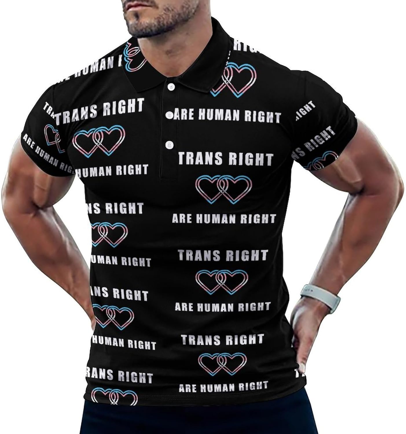 Trans Right are Human Right Men's Polo Golf Shirts Collared T-Shirt | short sleeve,three button,quick dry,machine washable,summer tee top