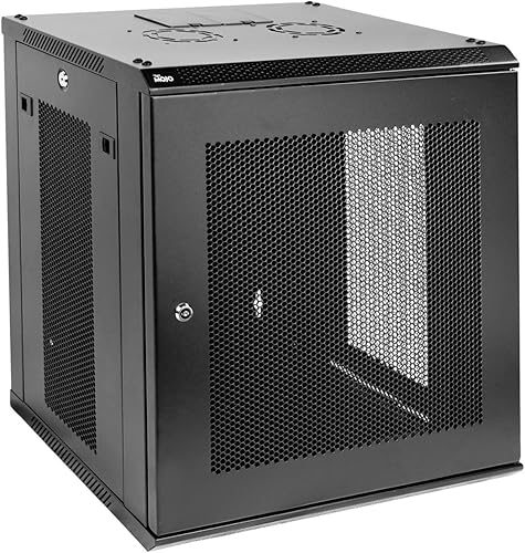 Gabinete de red para montaje en pared de 12U para equipos de TI de 19 pulgadas, con puerta de malla con cerradura y paneles laterales extraíbles,