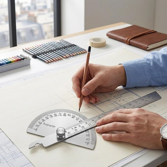 Transportador metálico protractor para medir ángulos 0-180° 14cm miniatura 6