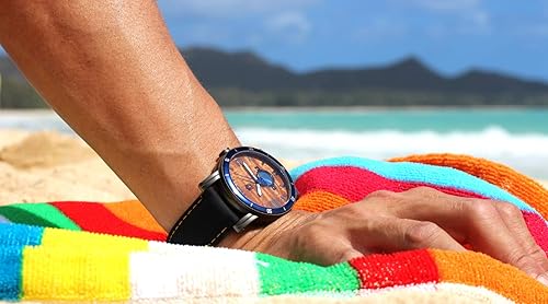 Miniatura 7 de "The Waterman" Hawaiian Koa Wood Watch (1.850 in, Gunmetal & Silicone), plomizo, Hawaiano, Hawaii, Playa, Náutico, Waterman, Surf, Remo, Outrigger,