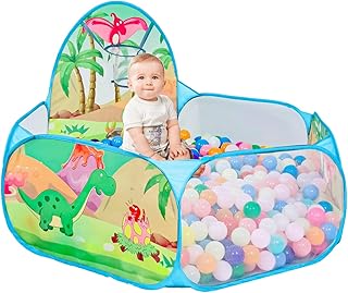 Kids Ball Pit, Pop Up Children Play Tent, Toddler Ball Pool Baby Crawl Playpen with Basketball Hoop, Portable Toys for Girls Boys, 4ft/120cm, Balls Not Included, Dinosaur World