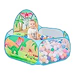 LOJETON Kids Ball Pit, Pop Up Children Play Tent, Toddler Ball Pool Baby Crawl Playpen with Basketball Hoop, Portable Toys for Girls Boys, 4ft/120cm, Balls Not Included, Dinosaur World