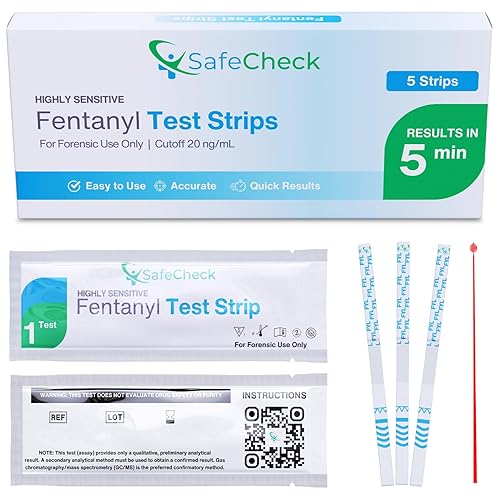 Tiras de prueba de fentanilo paquete de 5 tiras de prueba de fentanilo altamente sensibles SafeCheck para probar drogas, tiras de prueba de