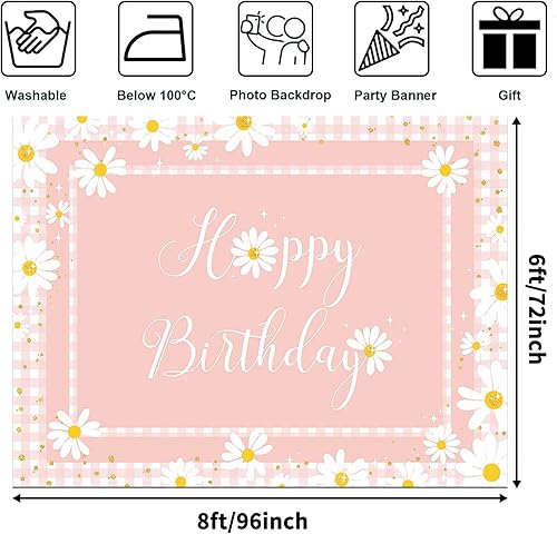 Miniatura 8 de Avezano Fondo de margaritas para decoración de fiesta de cumpleaños, fondo floral para fotos de niños, fiesta de cumpleaños, retro, bohemio, tema