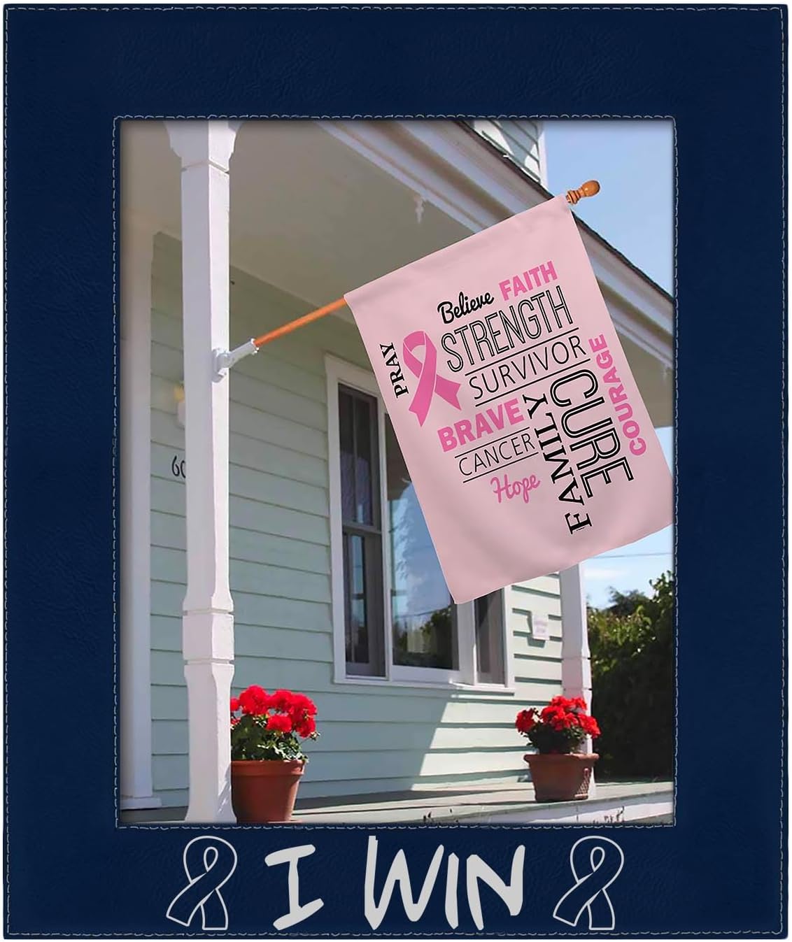 ThisWear Breast Cancer Gifts For Women Beat Cancer I Win Pink Ribbon 4x6 Laser Engraved Leatherette Photo Frame Grey