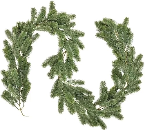 Miniatura 7 de Guirnalda de Navidad de pino artificial de nieve, colección navideña de 79 pulgadas de largo para Navidad, temporada de vacaciones, mantel de