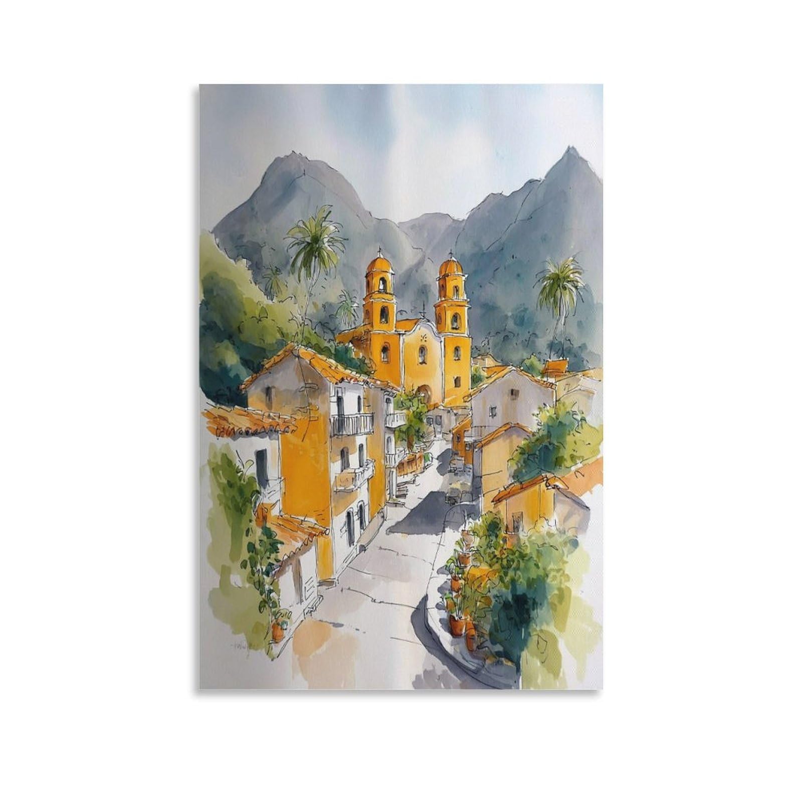 XWYMXZ Oaxaca Mexico 24x36inch(60x90cm) Vintage Travel Poster Watercolor Canvas Art