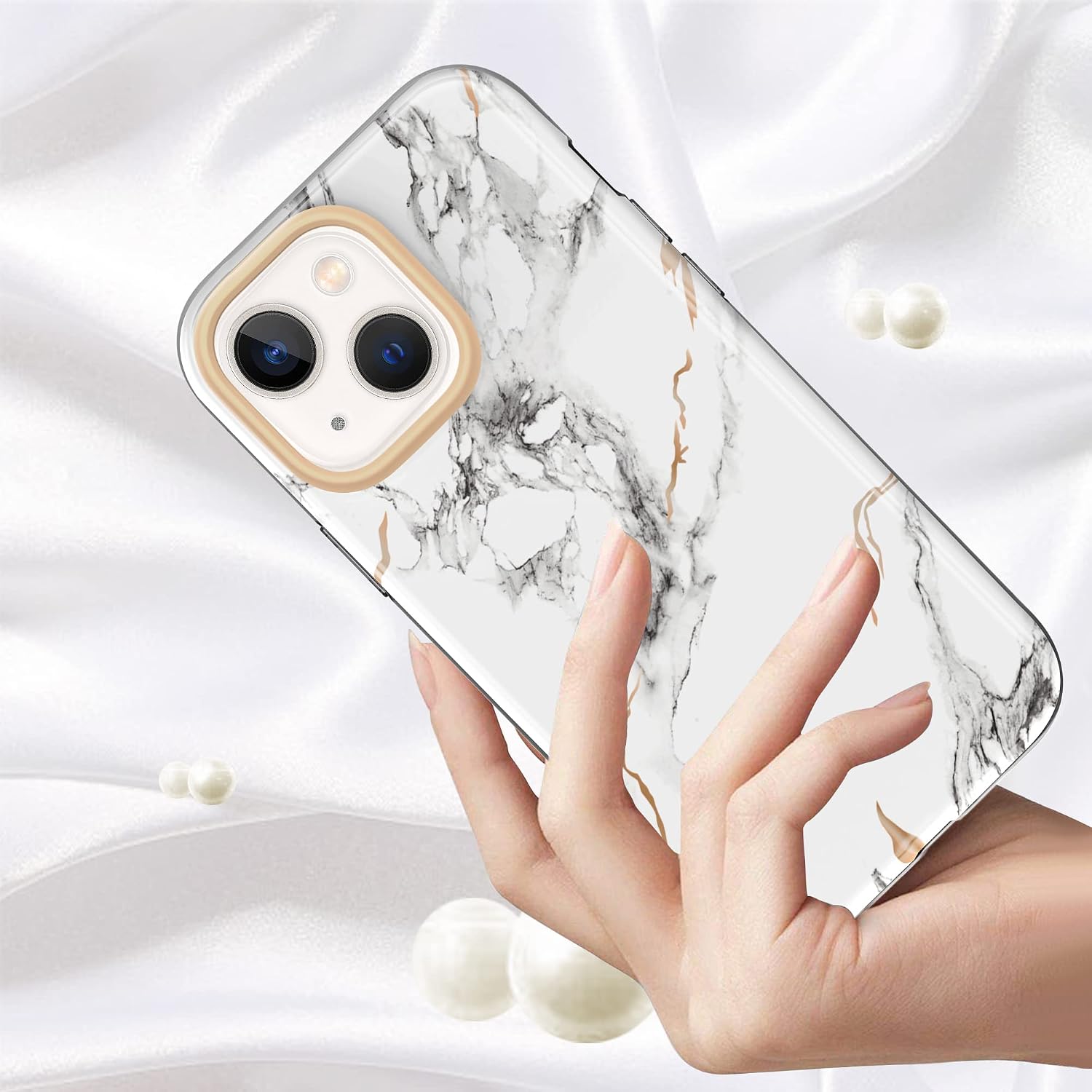 PULEN for iPhone 13 Case with Built-in 9H Tempered Glass Screen Protector,Military Grade Full-Body Shockproof Protection Fashion Case for Women Girls - White