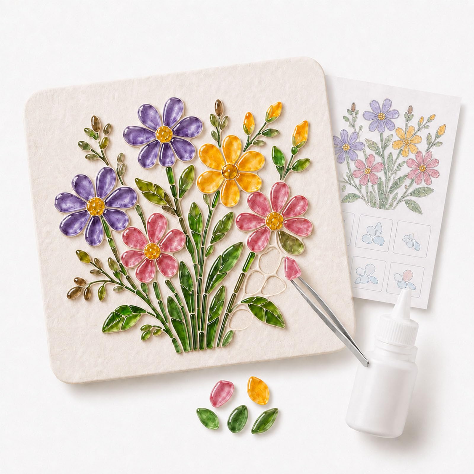 Jeeeun Sea Glass Art Kit for Adults, DIY Mosaic Craft, 4‑Inch Board (#P)