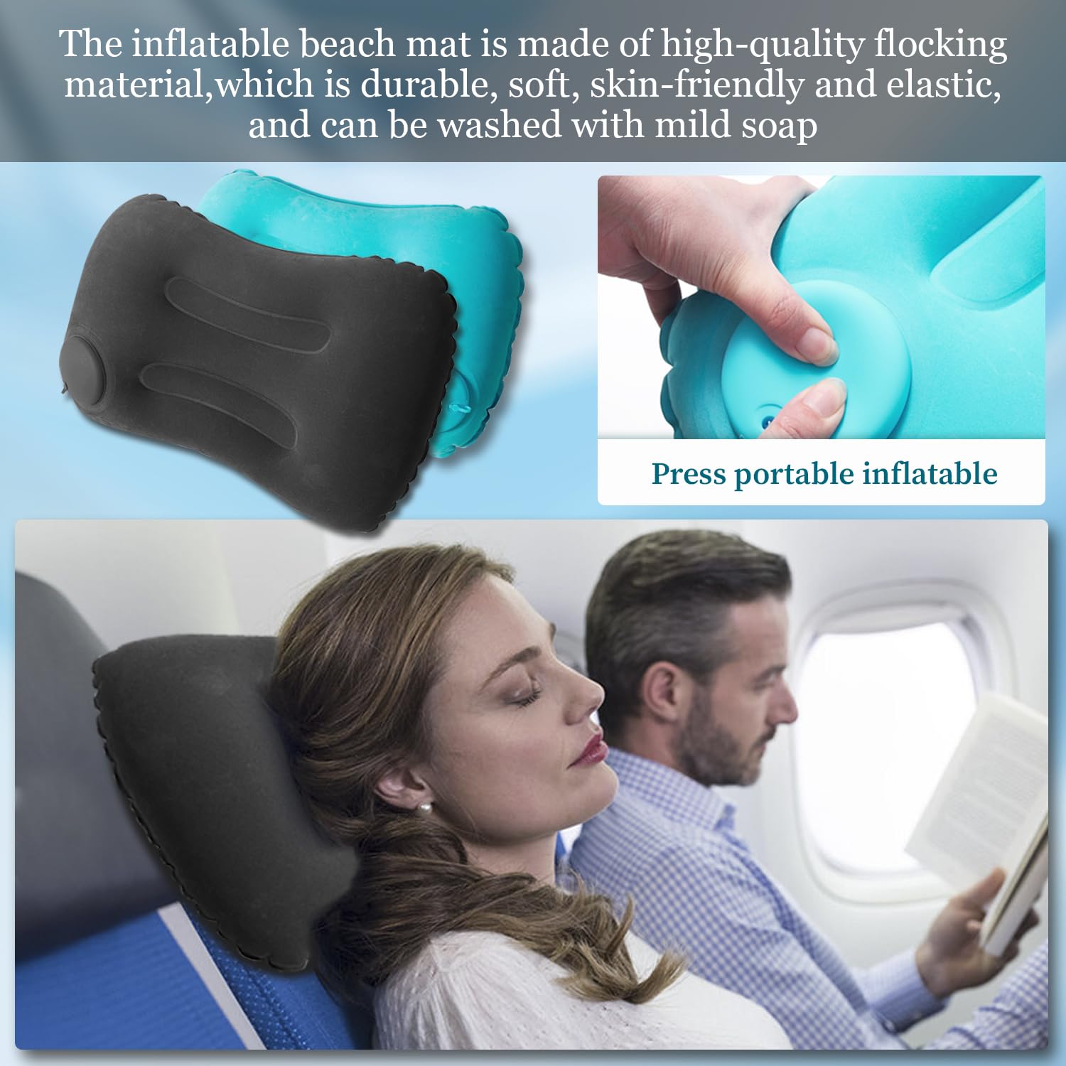 Paquete de 2 Almohadas Inflables de Viaje para Acampar Almohada de Playa Hinchable con Bolsa de Almacenamiento, diseño de Curva Corporal, Adecuado para Playa, Camping, Senderismo, Trekking