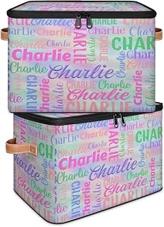 Custom Keepsake Box for Baby Girls Boys - Personalized Storage Bins Box with Zipper Lids Foldable Organizer Basket with PU Leather Handles for Home, Closet, Decorative Text Name Colorful