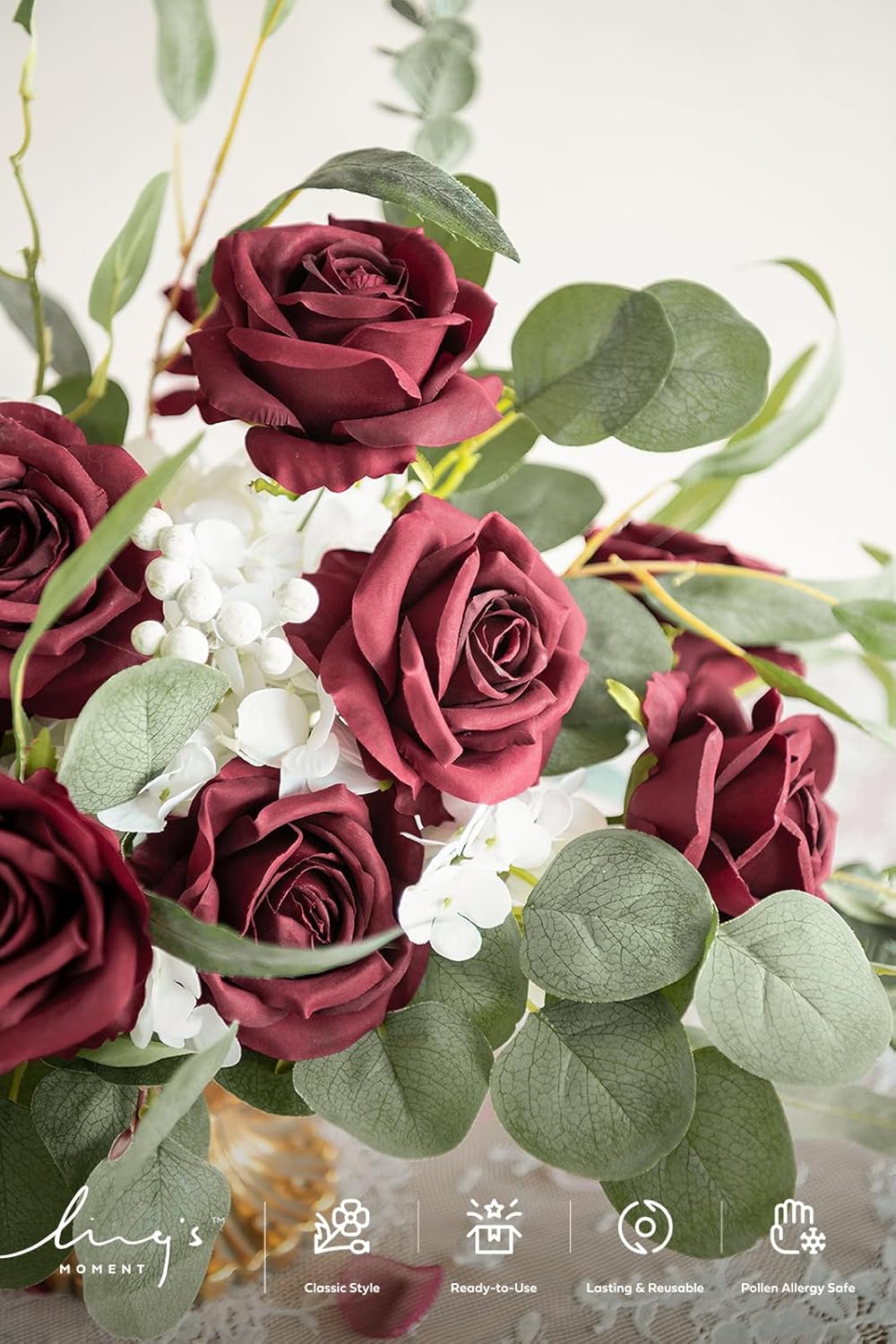 Ling's moment Artificial Burgundy Flowers, 16pcs Faux Silk Roses with Stems, 3.5" Fake Wine Red Flowers Bulk for DIY Wedding Bouquets Centerpieces Party Baby Shower Home Decoration - Image 3