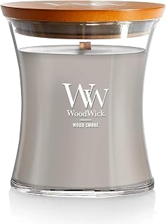 WoodWick Wood Smoke Hourglass Candle 9.7oz - Crackling Pluswick, Soy Wax Blend for Fall Aromatherapy & Cozy Ambiance